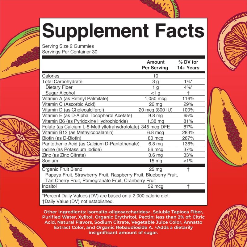MARYRUTH ORGANICS MEN'S MULTIVITAMIN GUMMIES PAPAYA ORANGE 60 GUMMIES CLEAN LABEL PROJECT VERIFIED FOR OVERALL WELLNESS