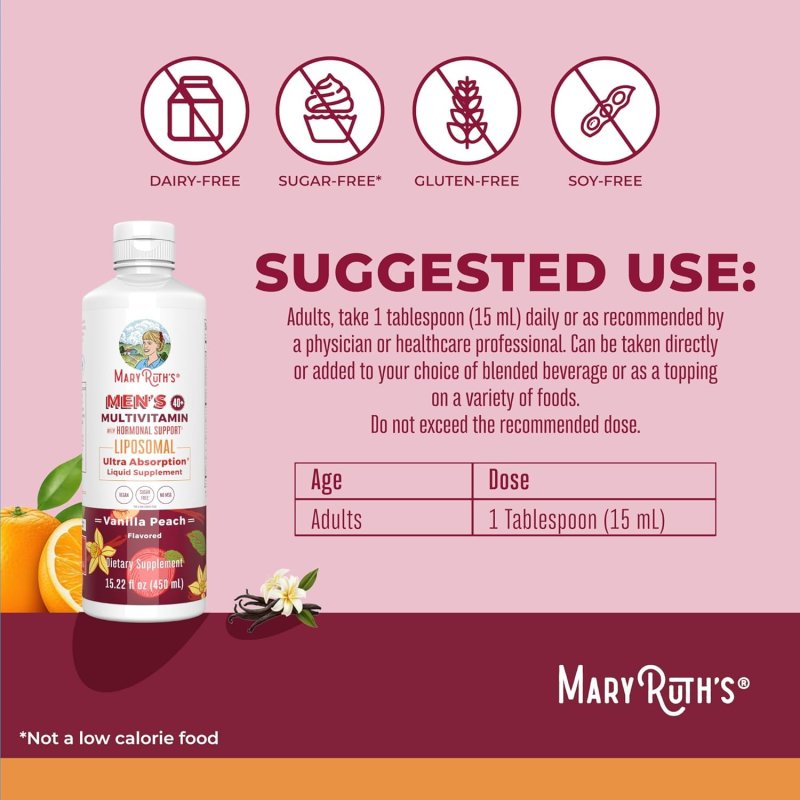 MARYRUTH'S LIPOSOMAL MULTIVITAMIN FOR MEN 40 PLUS ENHANCED ABSORPTION HIGH POTENCY DAILY VITAMINS 15.22 FL OZ 450 ML OVERALL WELLNESS