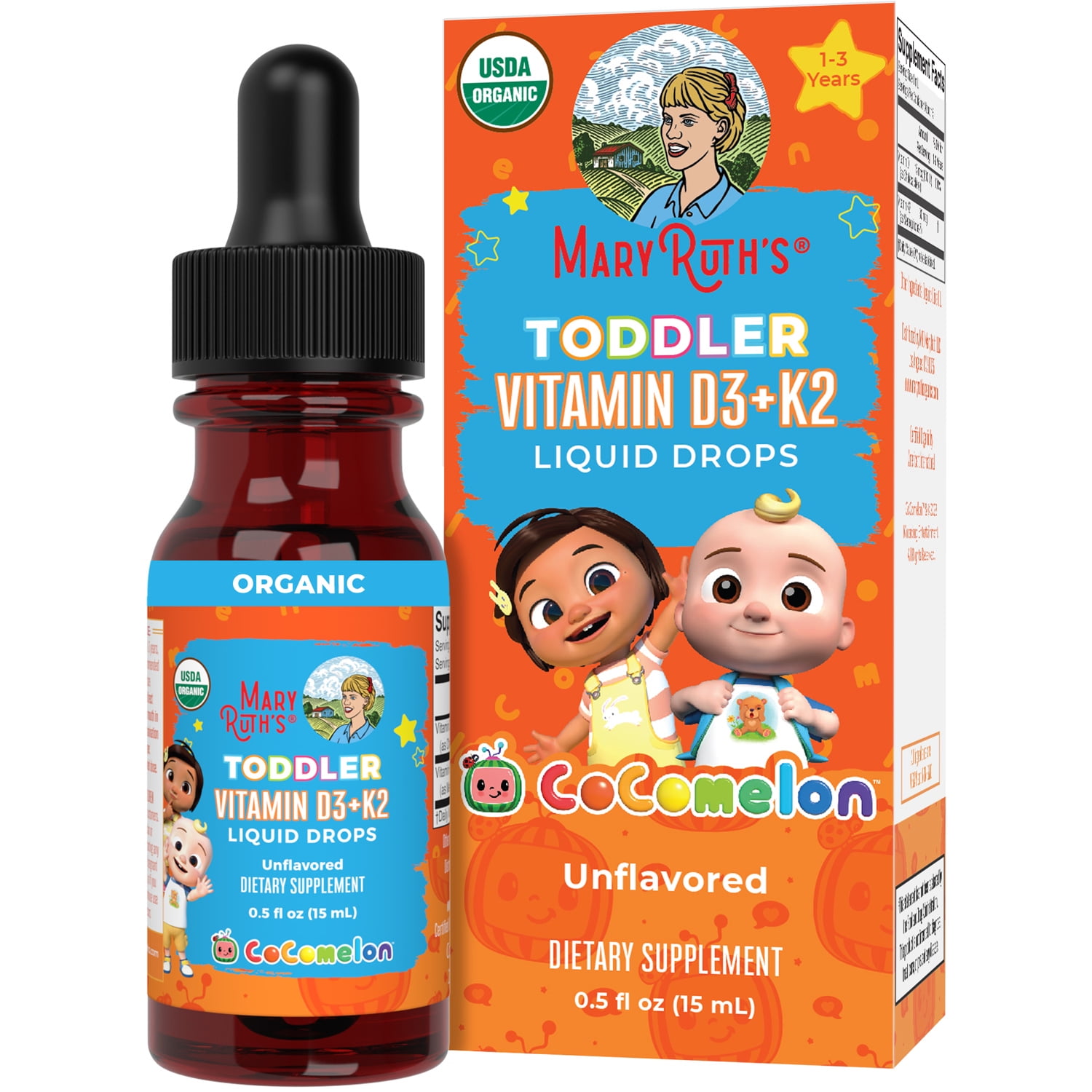 MARYRUTHS COCOMELON TODDLER VITAMIN D3 AND K2 LIQUID DROPS ORGANIC 05 FL OZ