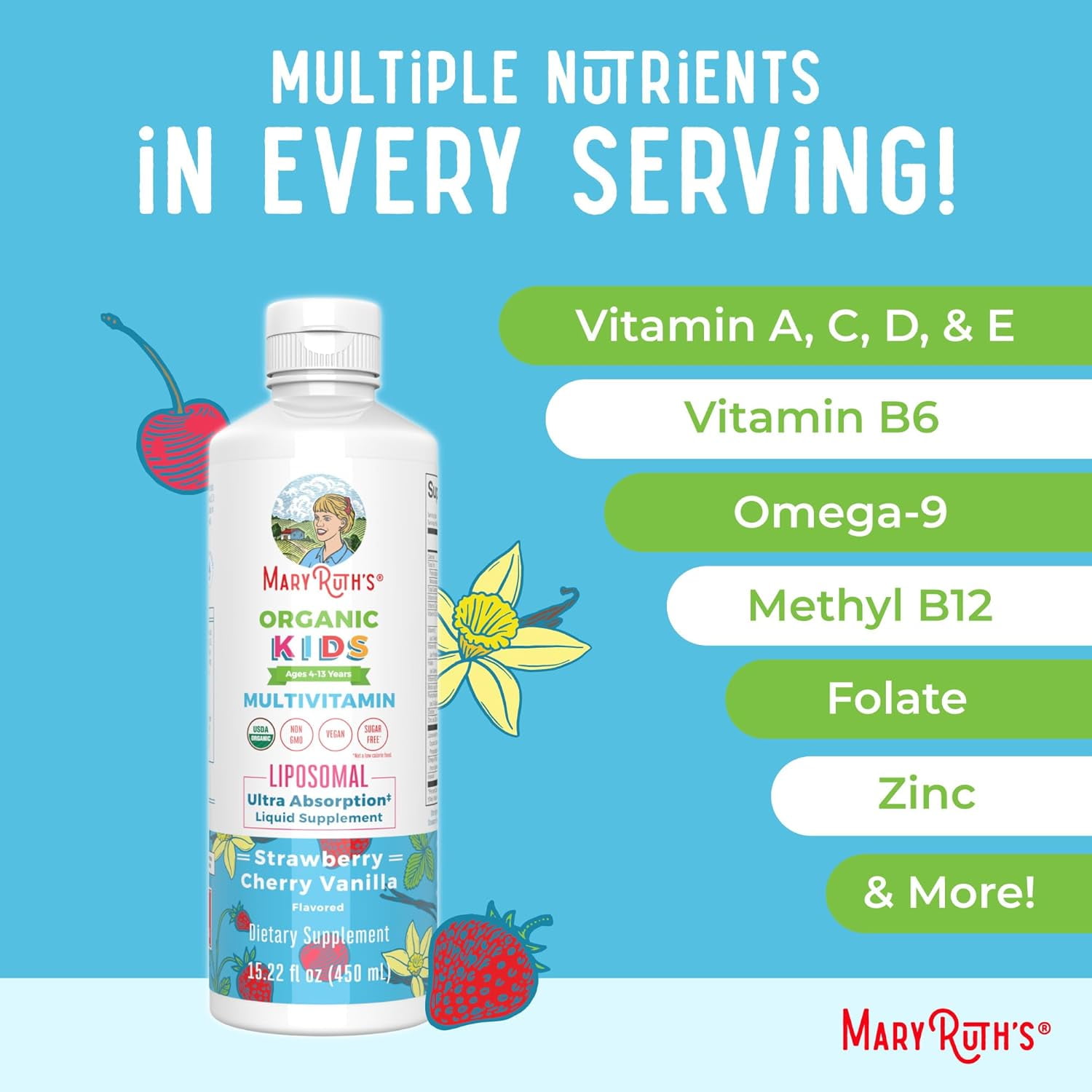 MARYRUTH ORGANICS KIDS MULTIVITAMIN GUMMIES FOR AGES 2+ SUGAR FREE 2 MONTH SUPPLY VEGAN 60 COUNT