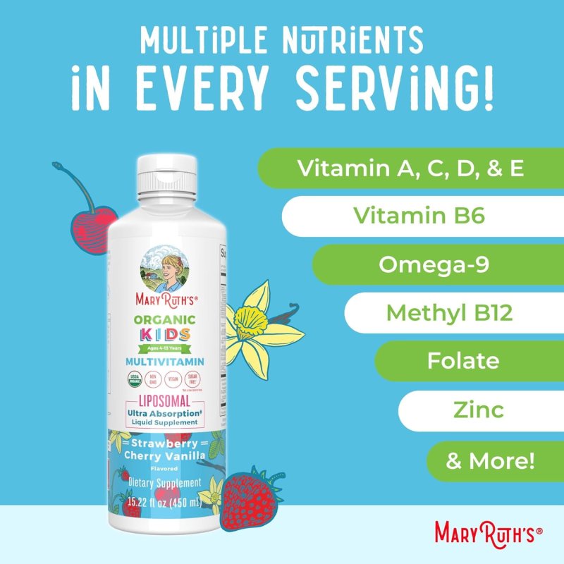 MARYRUTH ORGANICS KIDS MULTIVITAMIN GUMMIES FOR AGES 2+ SUGAR FREE 2 MONTH SUPPLY VEGAN 60 COUNT