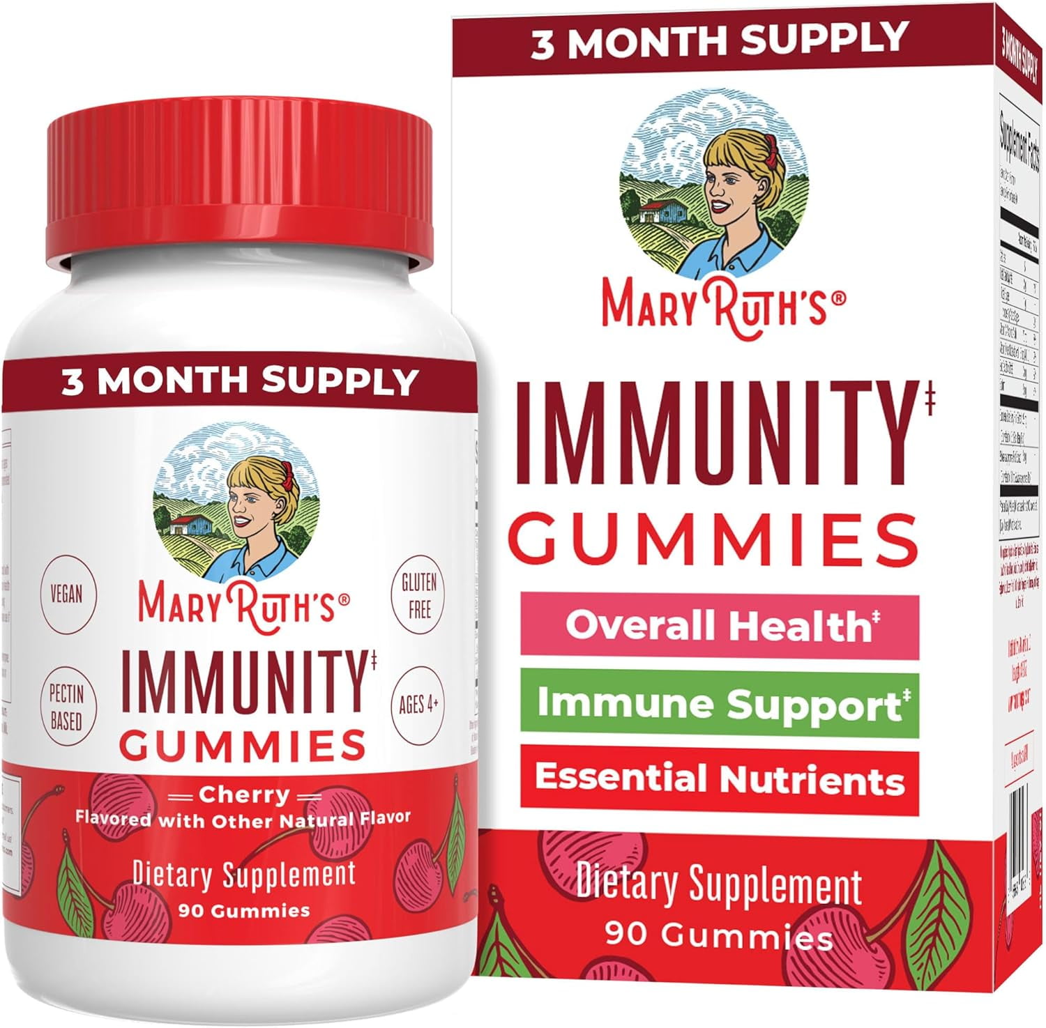 MARYRUTH ELDERBERRY IMMUNE SUPPORT GUMMIES FOR ADULTS & KIDS WITH ECHINACEA VITAMIN C D VEGAN NON-GMO CHERRY FLAVORED 90 GUMMIES