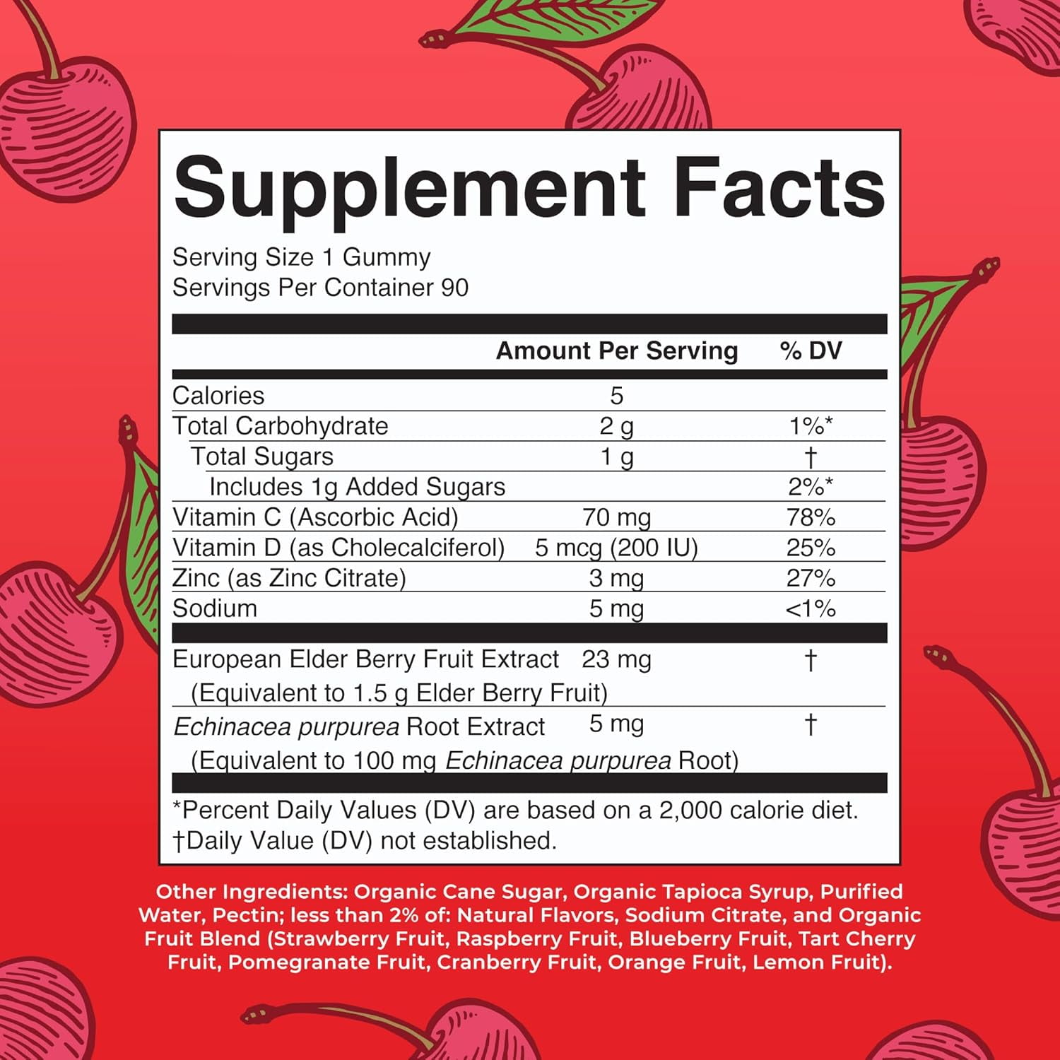 MARYRUTH ELDERBERRY IMMUNE SUPPORT GUMMIES FOR ADULTS & KIDS WITH ECHINACEA VITAMIN C D VEGAN NON-GMO CHERRY FLAVORED 90 GUMMIES
