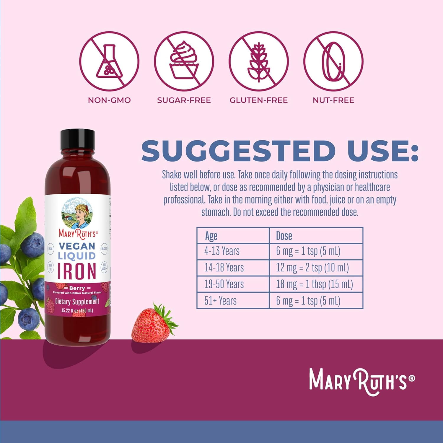 MARYRUTH IRON SUPPLEMENT FOR WOMEN MEN KIDS LIQUID 15.22 FL OZ