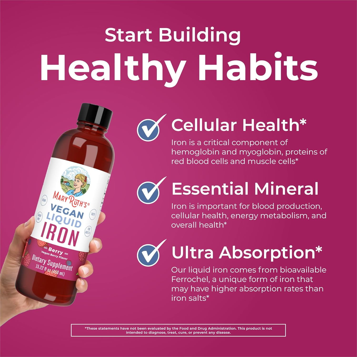 MARYRUTH IRON SUPPLEMENT FOR WOMEN MEN KIDS LIQUID 15.22 FL OZ