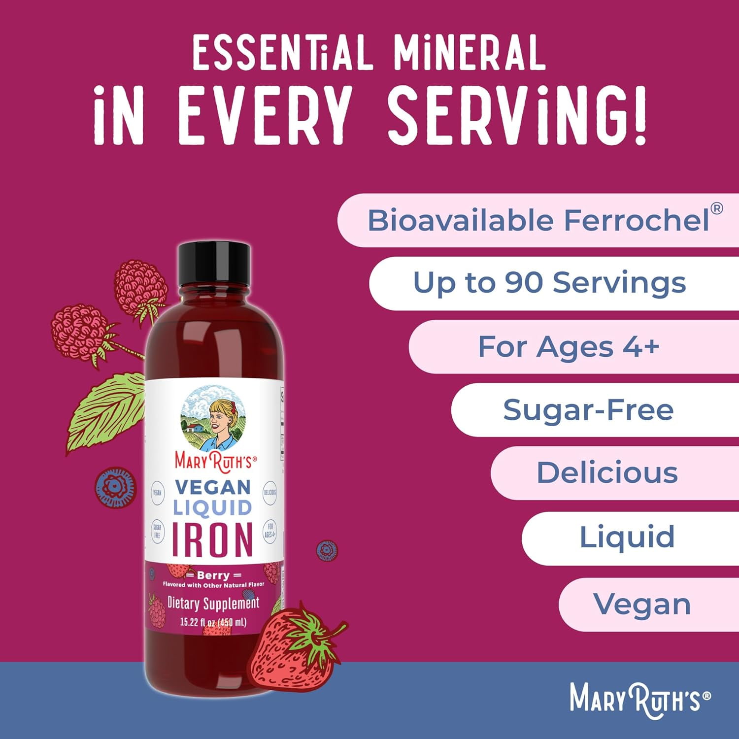 MARYRUTH IRON SUPPLEMENT FOR WOMEN MEN KIDS LIQUID 15.22 FL OZ