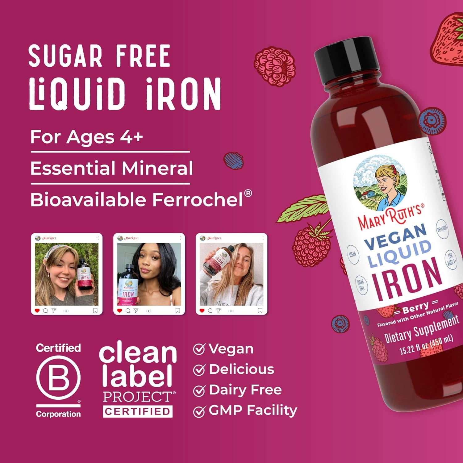 MARYRUTH IRON SUPPLEMENT FOR WOMEN MEN KIDS LIQUID 15.22 FL OZ