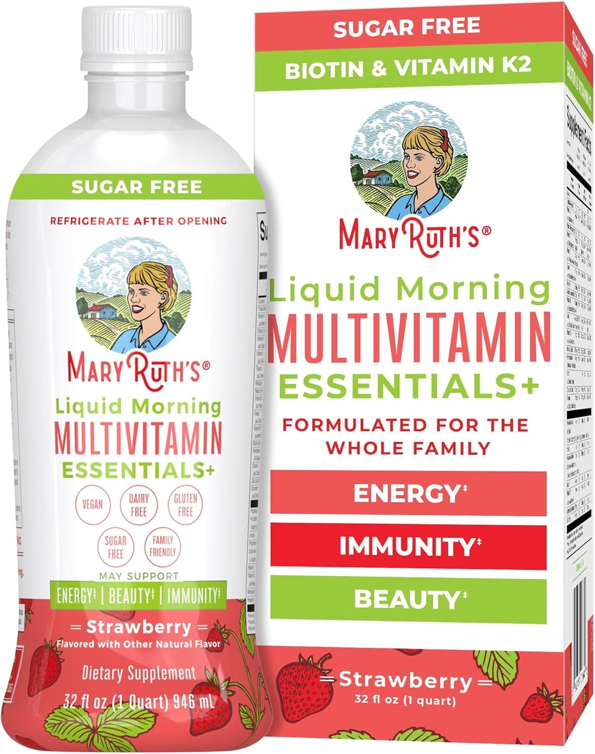 MARYRUTH ORGANICS MORNING LIQUID MULTIVITAMIN IMMUNE SUPPORT STRAWBERRY NO ADDED SUGAR 32 FL OZ 946ML