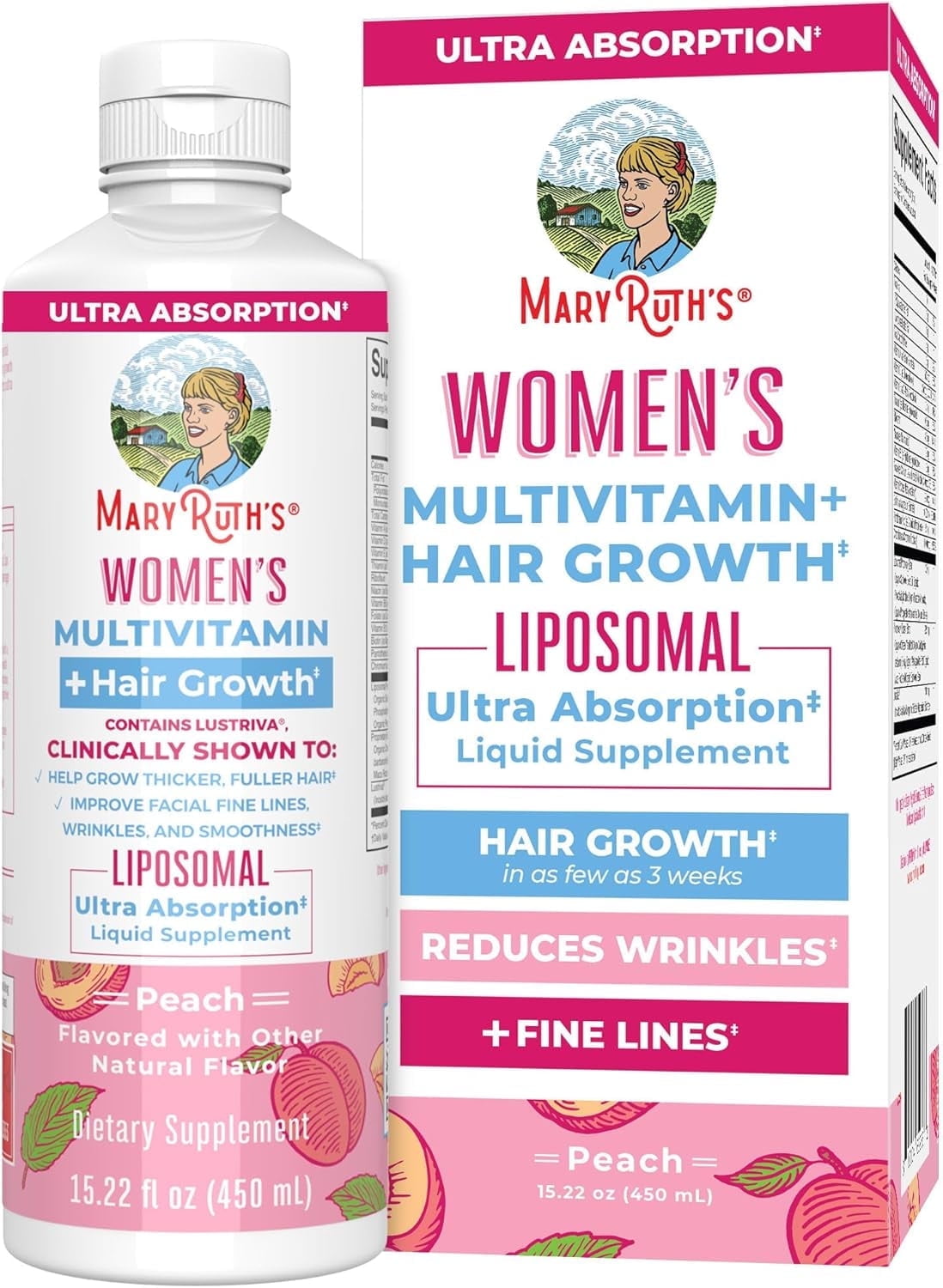 MARYRUTH'S MULTIVITAMIN LUSTRIVA HAIR GROWTH LIPOSOMAL ADULTS BIOTIN VITAMIN D B VITAMINS THICKER HAIR WRINKLES FINE LINES SKIN CARE WOMEN'S HEALTH 15 FL OZ