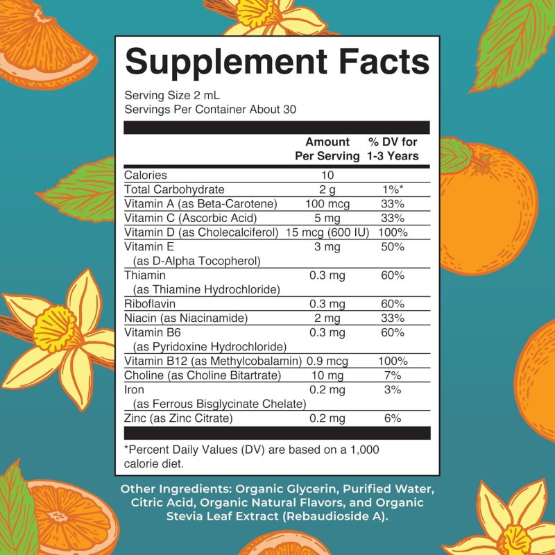 MARYRUTHS ORGANIC TODDLER MULTIVITAMIN LIQUID DROPS IRON ORANGE VANILLA VEGAN NON-GMO 2 FL OZ 60 ML OVERALL WELLNESS