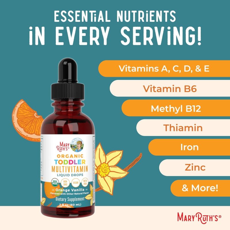 MARYRUTHS ORGANIC TODDLER MULTIVITAMIN LIQUID DROPS IRON ORANGE VANILLA VEGAN NON-GMO 2 FL OZ 60 ML OVERALL WELLNESS