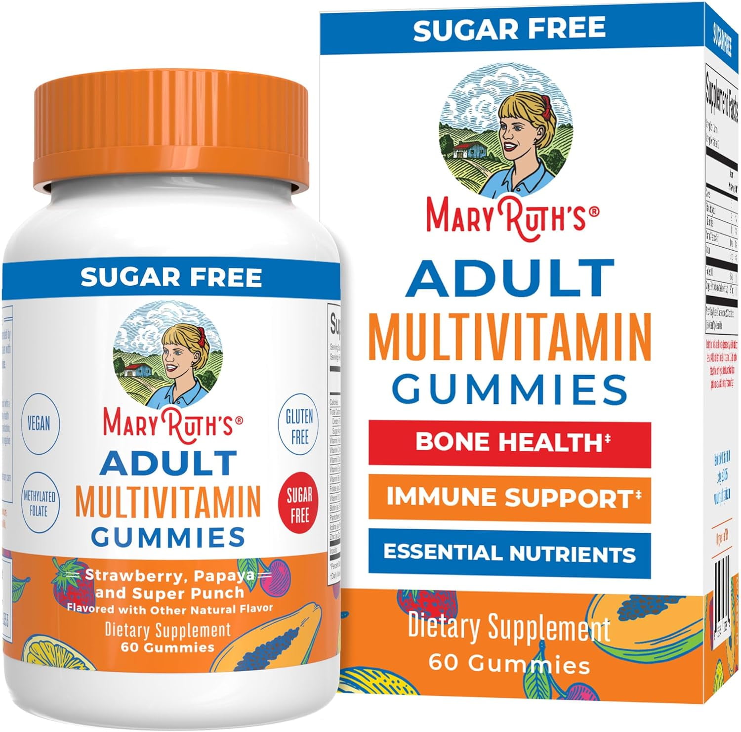 MARYRUTH ORGANICS ADULT MULTIVITAMIN GUMMIES STRAWBERRY PAPAYA SUPER PUNCH FLAVORS VEGAN SUGAR FREE 60 COUNT OVERALL WELLNESS