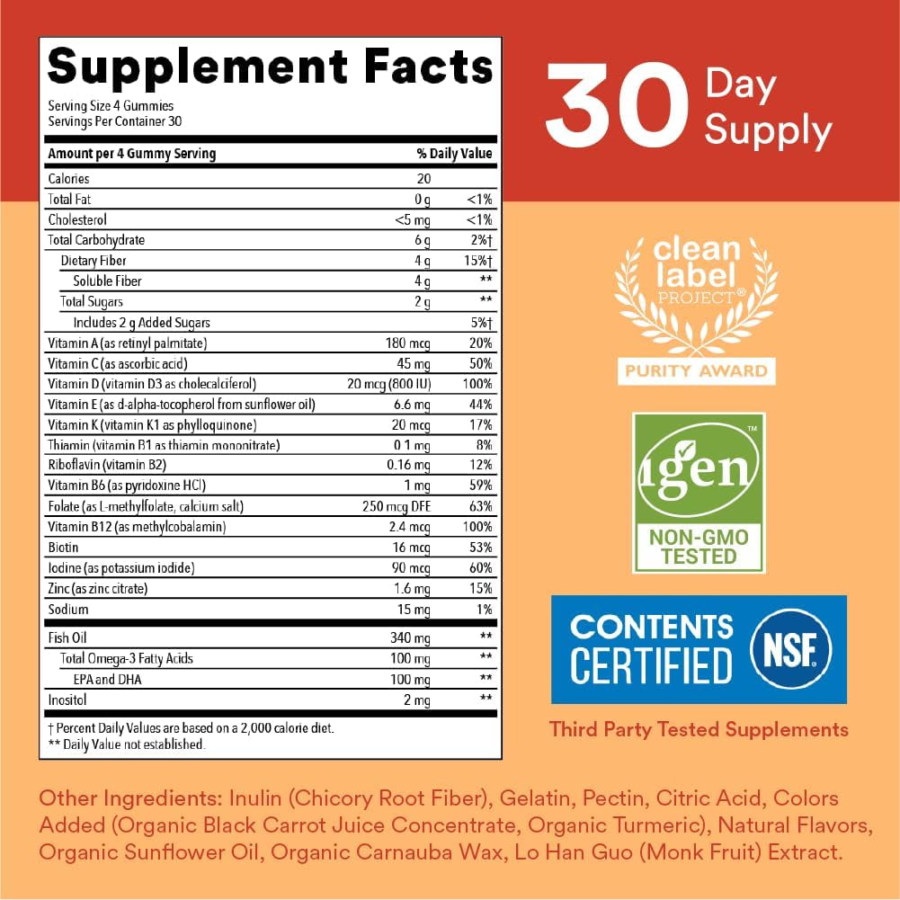 SMARTYPANTS KIDS MULTI FIBER OMEGA 3 FISH OIL GUMMY VITAMINS D3 C B12 120 CT