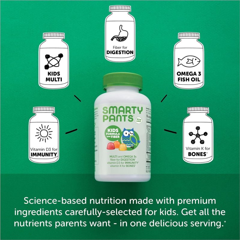 SMARTYPANTS KIDS FIBER VITAMINS DAILY MULTIVITAMIN GUMMY FOR OVERALL HEALTH WITH OMEGA 3 FISH OIL - 120 COUNT