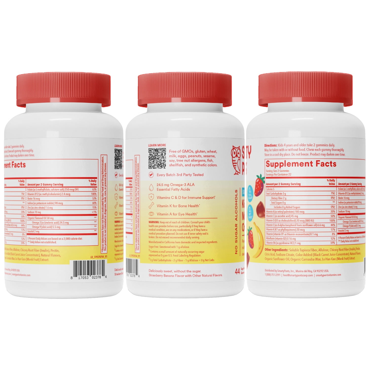 SMARTYPANTS SUGAR FREE KIDS VITAMINS OMEGA 3 GUMMIES 44 CT 2 PACK