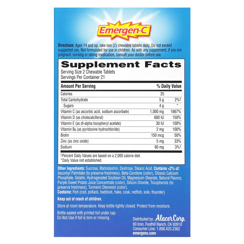 EMERGEN-C IMMUNE BOOST CHEWABLE TABLETS WITH 600 IU VITAMIN D, ORANGE BLAST FLAVOR - 42 EA X 3 PACK