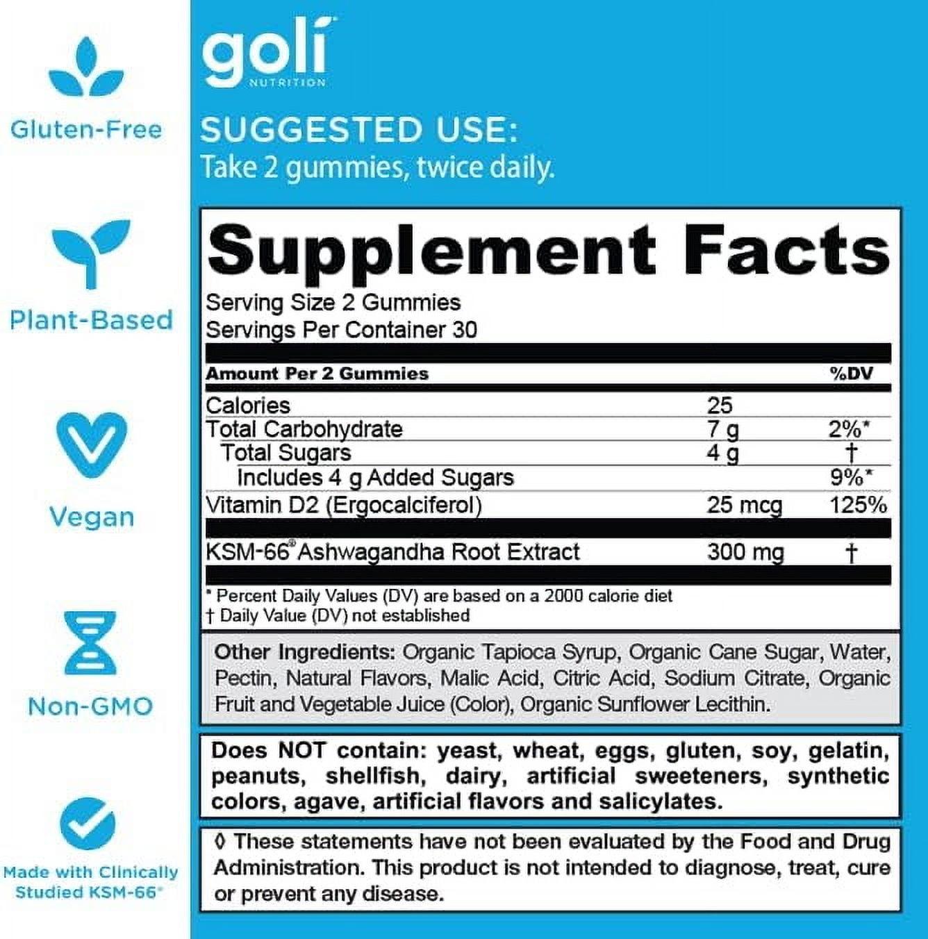 GOLI NUTRITION ASHWAGANDHA GUMMIES MIXED BERRY FLAVOR 60 COUNT