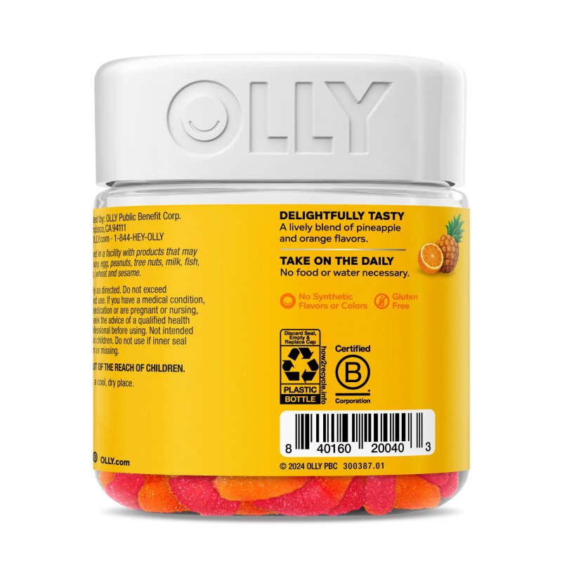 OLLY HELLO HAPPY GUMMY WORMS MOOD BALANCE SUPPORT SUPPLEMENT VITAMIN D TROPICAL 60 CT