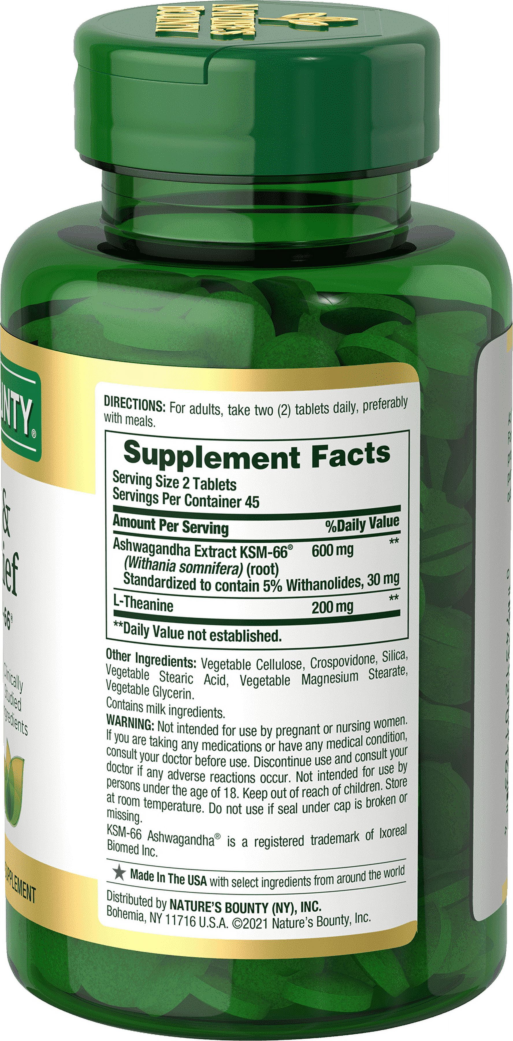 NATURE'S BOUNTY ASHWAGANDHA KSM-66 ANXIETY STRESS RELIEF SUPPLEMENT TABLETS 90 CT.