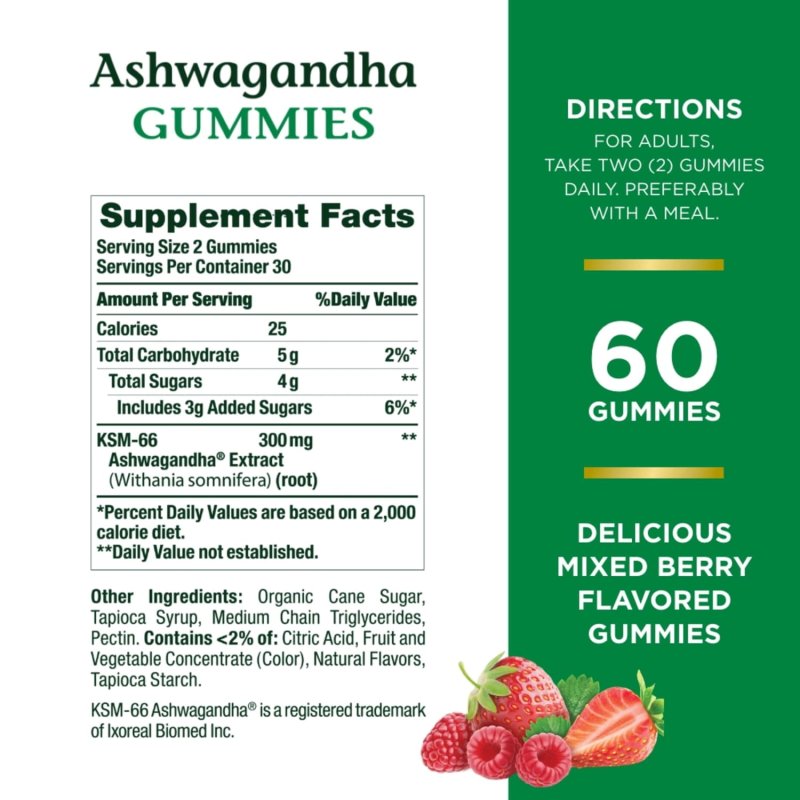 NATURE’S BOUNTY ASHWAGANDHA STRESS SUPPORT GUMMIES KSM-66 300MG MIXED BERRY 60 GUMMIES