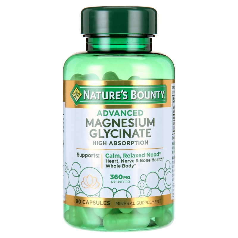 NATURE'S BOUNTY ADVANCED MAGNESIUM GLYCINATE 360MG 90 CT FOR HEART NERVES MUSCLE BONE HEALTH SUPPORT