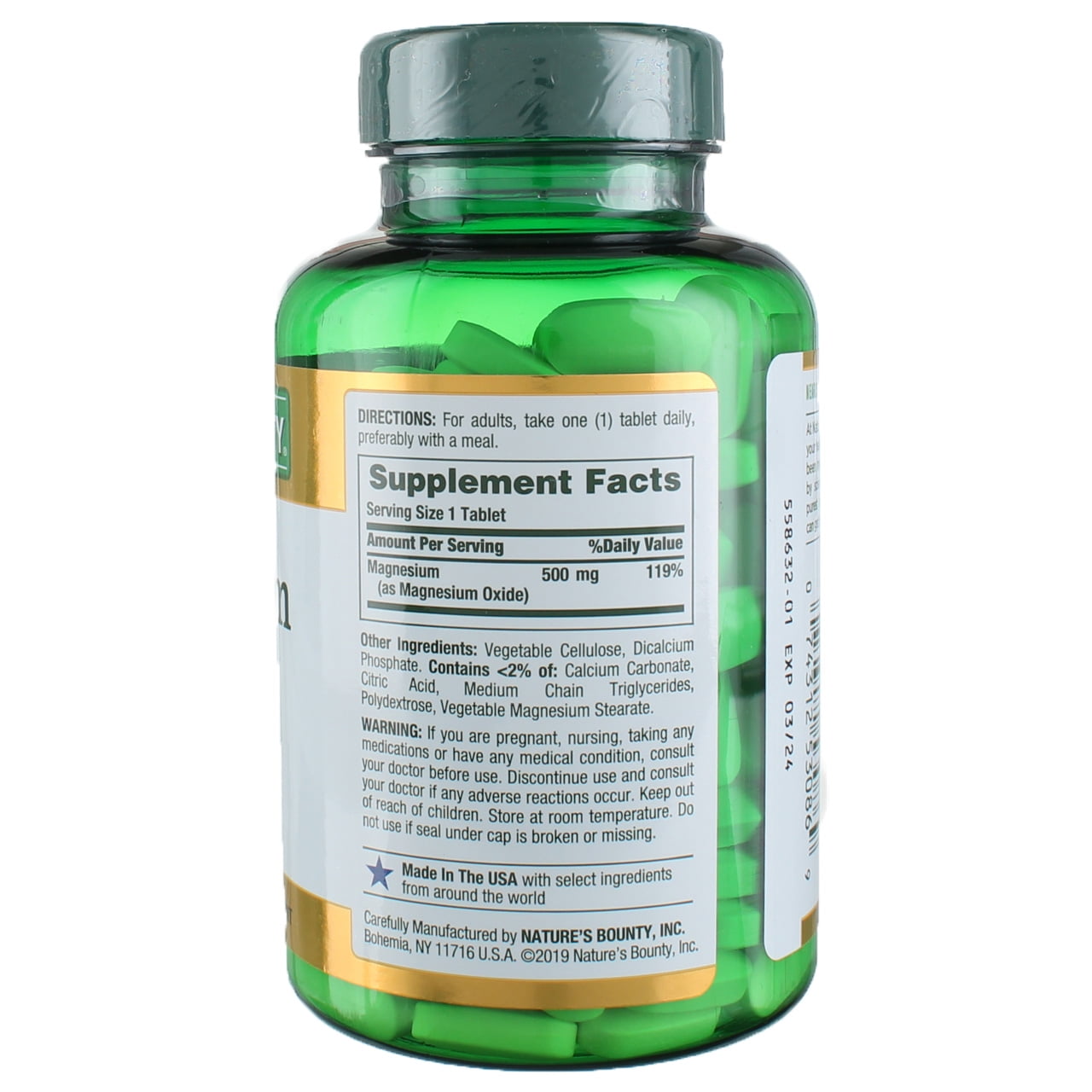 NATURE BOUNTY MAGNESIUM 500MG COATED TABLETS 200 EA PACK OF 6