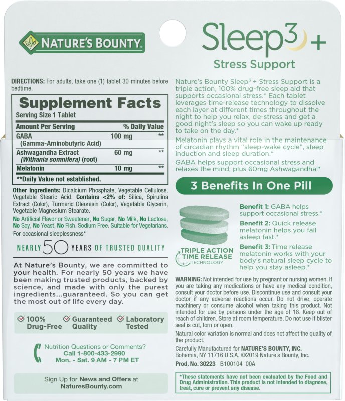 NATURE’S BOUNTY SLEEP3 SLEEP AID MELATONIN RELAXATION STRESS RELIEF TRI-LAYERED TABLETS 10 MG 28 CT