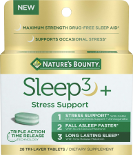 NATURE’S BOUNTY SLEEP3 SLEEP AID MELATONIN RELAXATION STRESS RELIEF TRI-LAYERED TABLETS 10MG 28 CT
