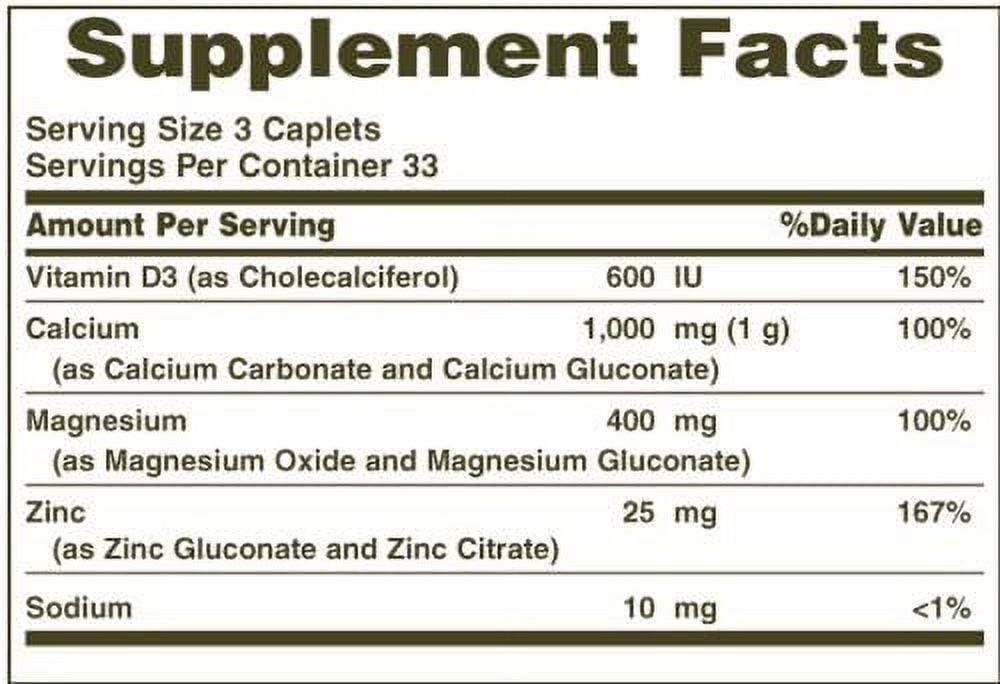 NATURE'S BOUNTY CALCIUM MAGNESIUM ZINC 100 EA CAPLETS PACK OF 2
