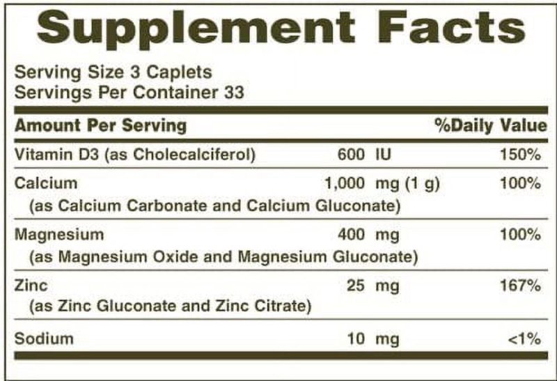 NATURE'S BOUNTY CALCIUM MAGNESIUM ZINC 100 EA CAPLETS PACK OF 2