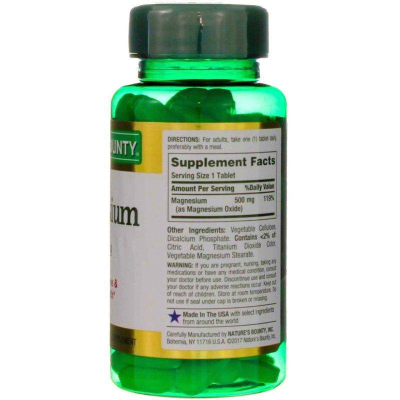 NATURE'S BOUNTY MAGNESIUM 500MG TABLETS 100CT PACK OF 6 FOR OPTIMAL HEALTH