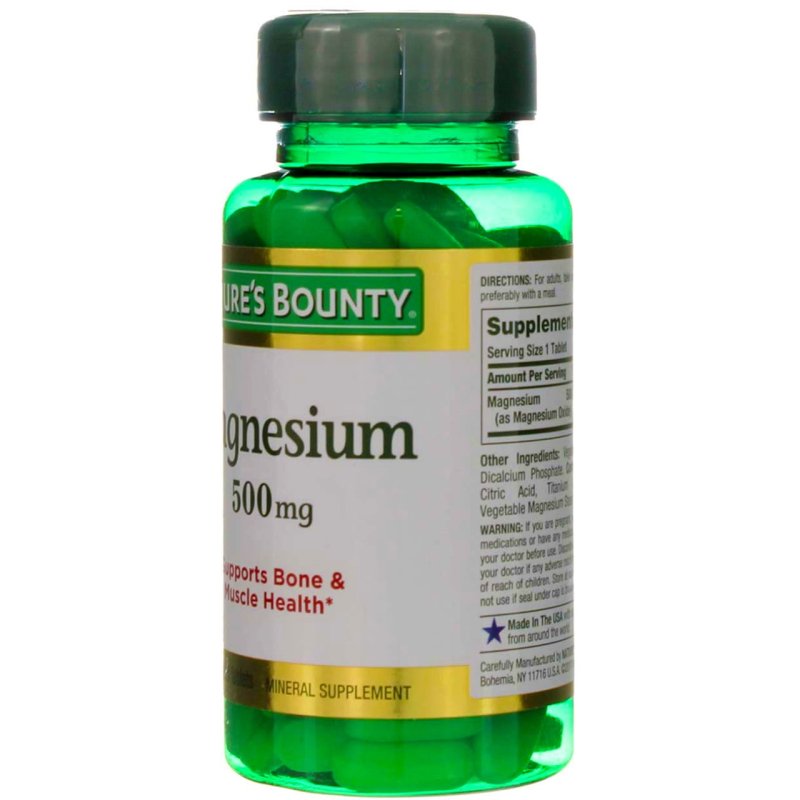 NATURE'S BOUNTY MAGNESIUM 500MG TABLETS 100CT PACK OF 6 FOR OPTIMAL HEALTH