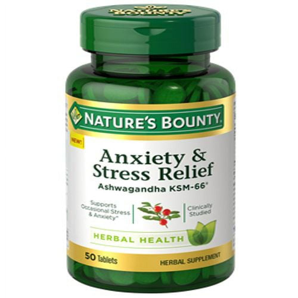 NATURE'S BOUNTY ANXIETY STRESS RELIEF ASHWAGANDHA KSM-66 TABLETS 50 EA 3 PACK