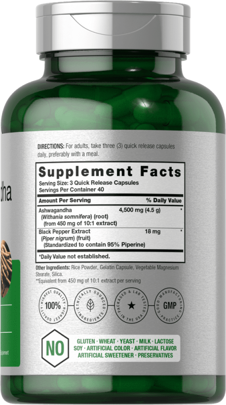 HORBAACH ASHWAGANDHA CAPSULES 4500MG SUPPLEMENT FOR MEN AND WOMEN 120 COUNT