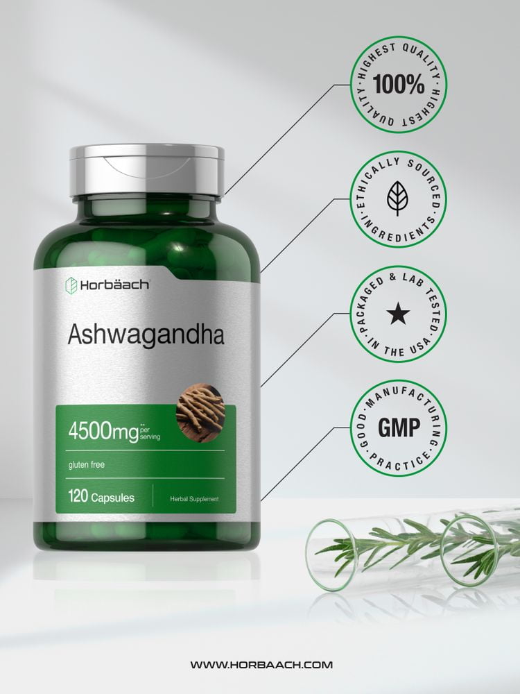 HORBAACH ASHWAGANDHA CAPSULES 4500MG SUPPLEMENT FOR MEN AND WOMEN 120 COUNT