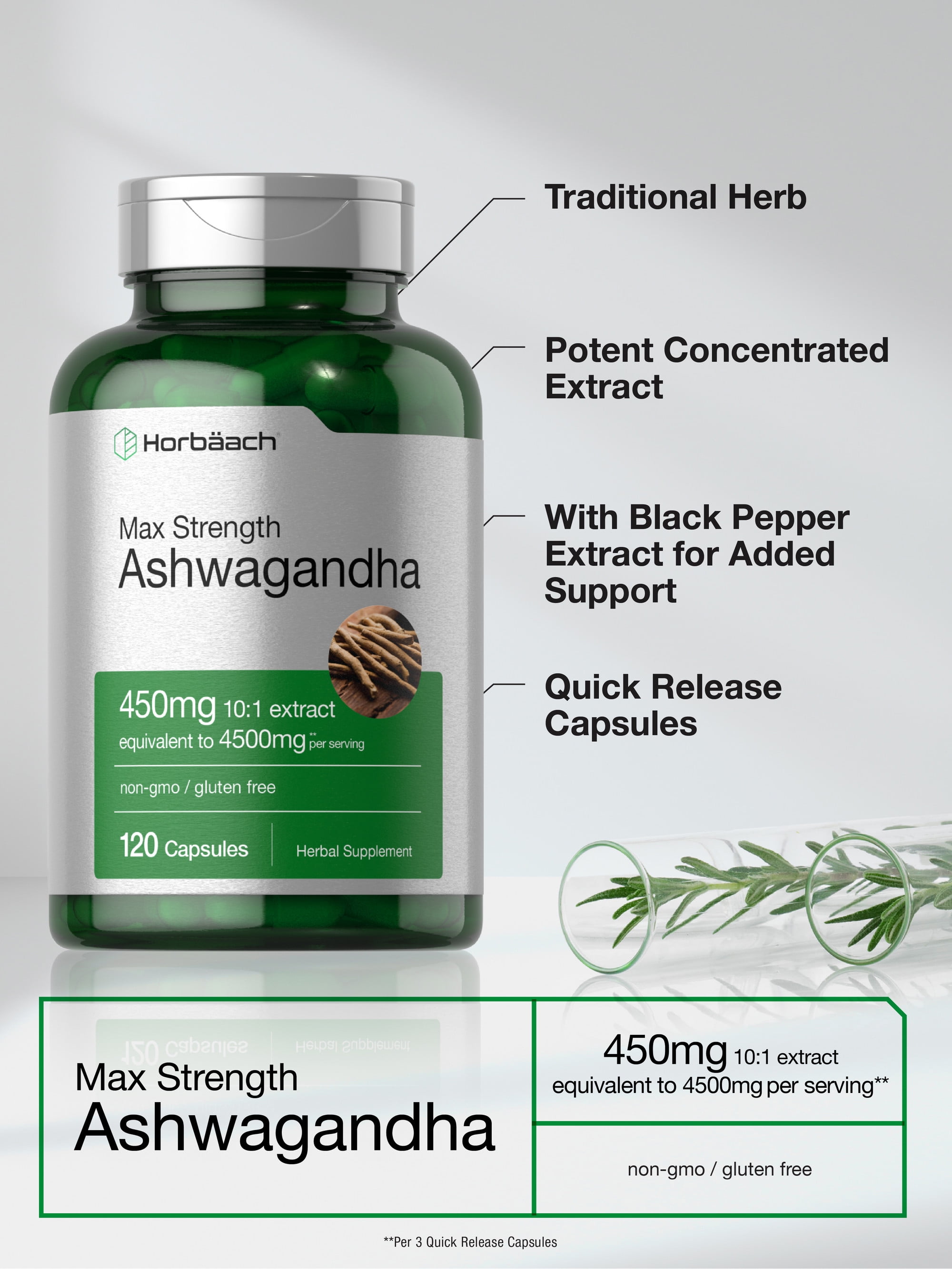 HORBAACH ASHWAGANDHA CAPSULES MAX STRENGTH SUPPLEMENT 120 CAPSULES