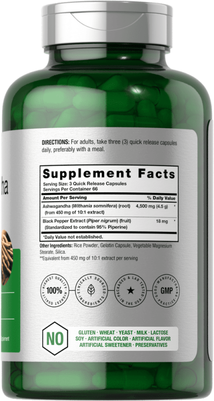 HORBAACH ASHWAGANDHA CAPSULES 4500MG 200 COUNT WITH BLACK PEPPER MEN WOMEN