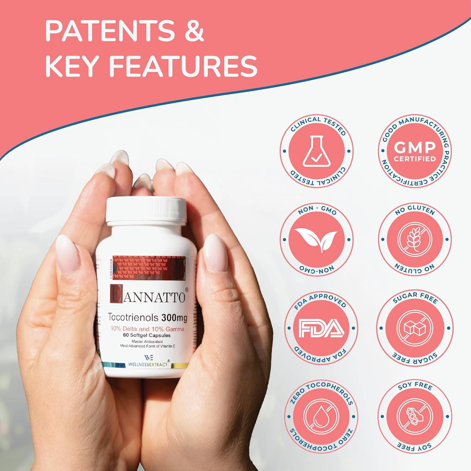 EANNATTO TOCOTRIENOLS VITAMIN E SUPPLEMENTS, IMMUNE HEALTH SUPPORT, NON-GMO, GLUTEN FREE, ANTIOXIDANT (300MG 60 SOFTGELS)