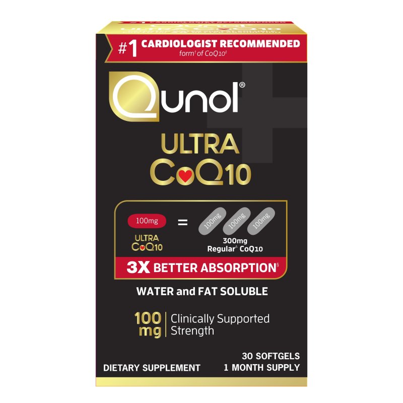 QUNOL ULTRA COQ10 100MG SOFTGELS 30 COUNT BOTTLE FOR BETTER HEART HEALTH AND ENERGY BOOST.