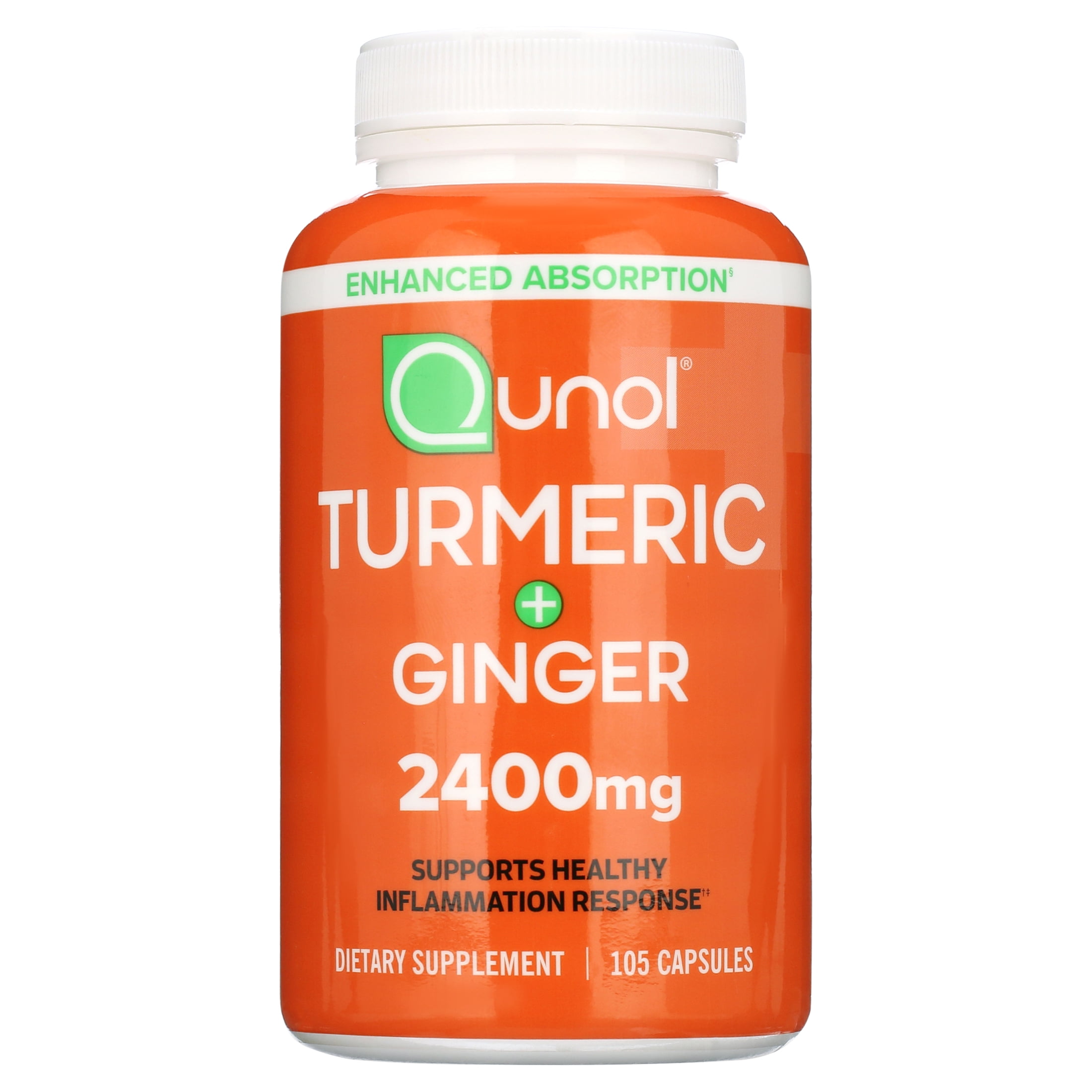 QUNOL TURMERIC CURCUMIN BLACK PEPPER GINGER 2400MG 95% CURCUMINOIDS EXTRA STRENGTH ENHANCED ABSORPTION SUPPORTS HEALTHY INFLAMMATION RESPONSE 105 COUNT