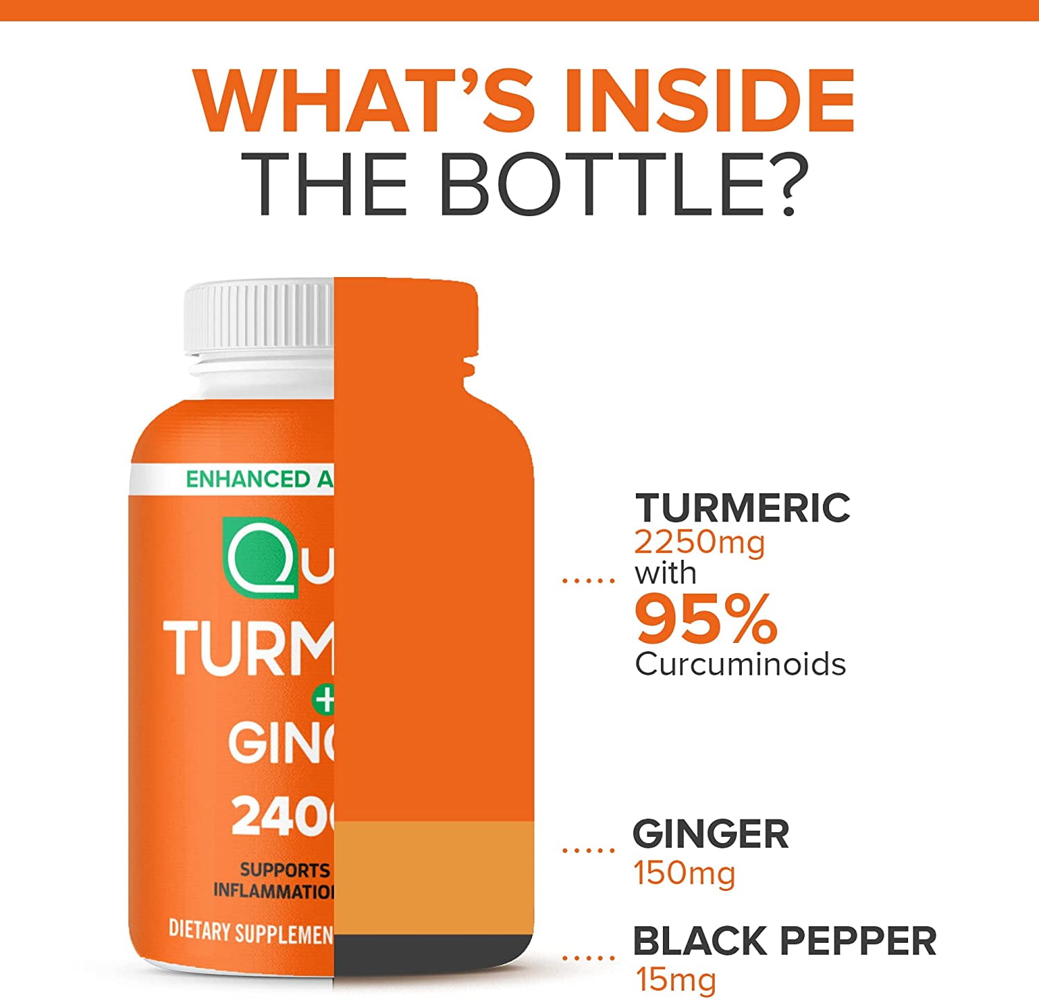 QUNOL TURMERIC CURCUMIN BLACK PEPPER GINGER 2400MG 95% CURCUMINOIDS EXTRA STRENGTH ENHANCED ABSORPTION SUPPORTS HEALTHY INFLAMMATION RESPONSE 105 COUNT