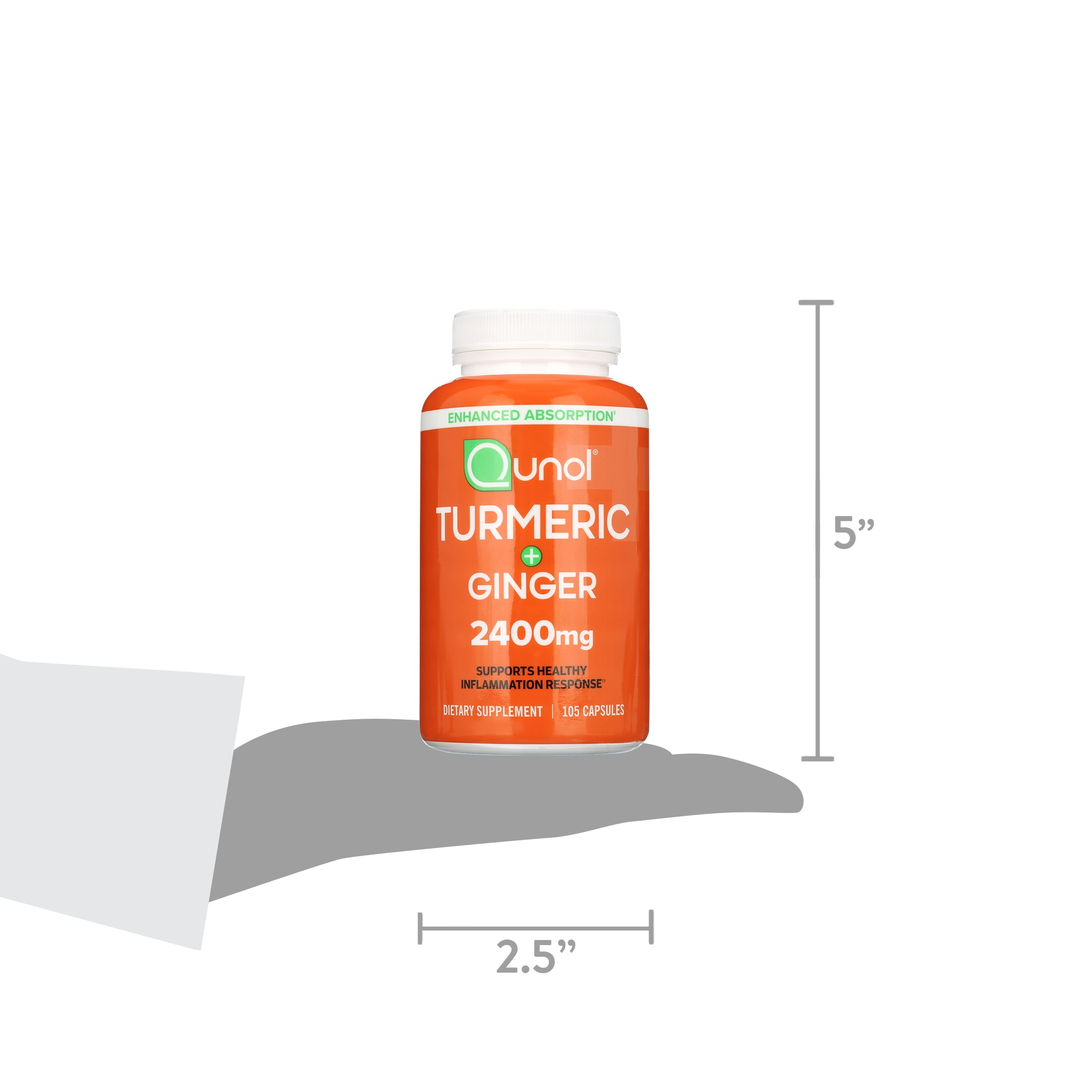 QUNOL TURMERIC CURCUMIN BLACK PEPPER GINGER 2400MG 95% CURCUMINOIDS EXTRA STRENGTH ENHANCED ABSORPTION SUPPORTS HEALTHY INFLAMMATION RESPONSE 105 COUNT