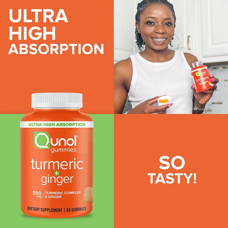 QUNOL TURMERIC GINGER GUMMIES 500MG + 50MG JOINT SUPPORT SUPPLEMENT ULTRA HIGH ABSORPTION TUMERIC GINGER