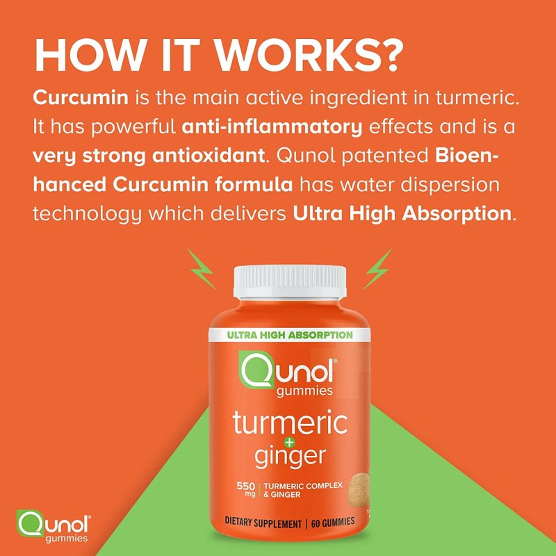 QUNOL TURMERIC GINGER GUMMIES 500MG + 50MG JOINT SUPPORT SUPPLEMENT ULTRA HIGH ABSORPTION TUMERIC GINGER