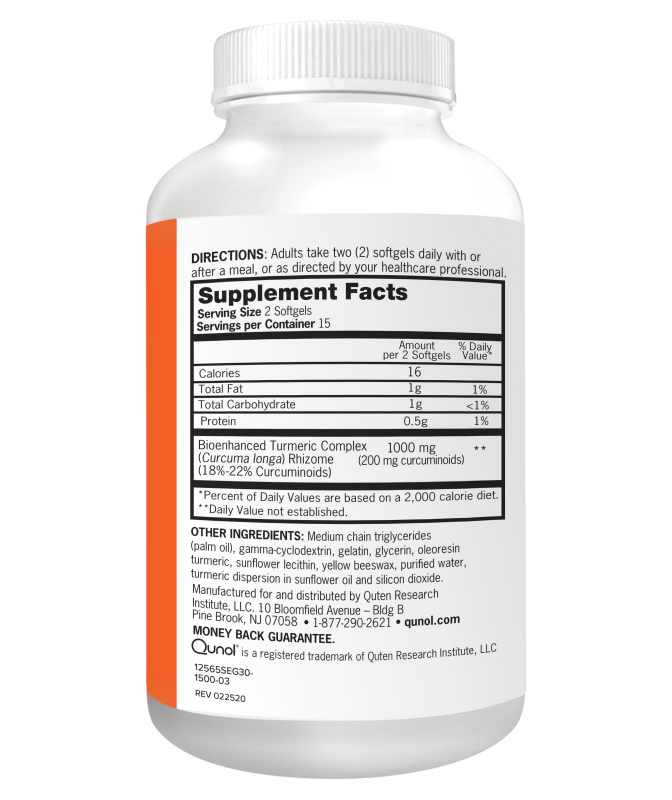 QUNOL TURMERIC CURCUMIN 1000MG HIGH ABSORPTION FOR JOINT SUPPORT 30 SOFTGELS
