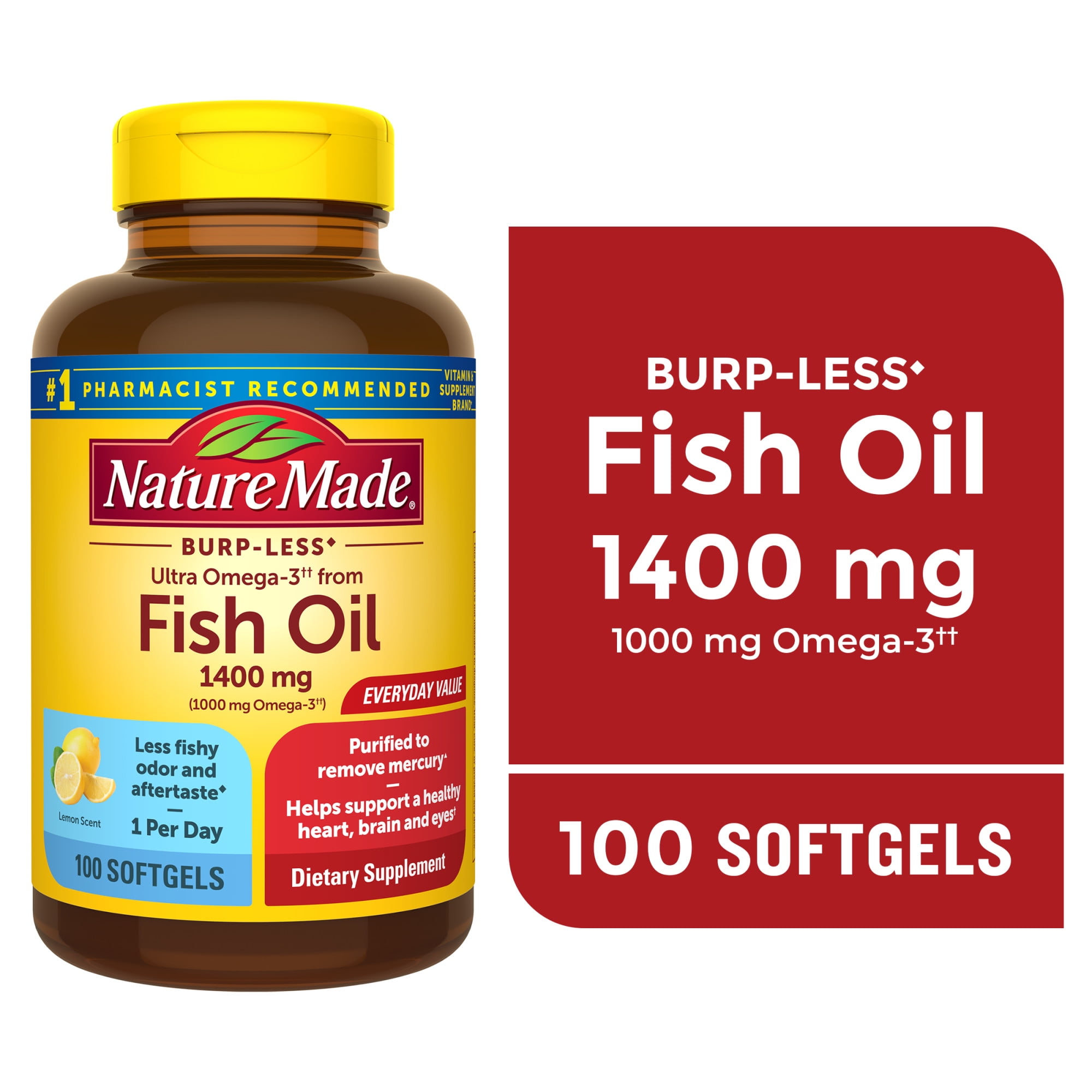 NATURE MADE BURP LESS ULTRA OMEGA 3 FISH OIL 1400 MG SOFTGELS FISH OIL SUPPLEMENTS 100 COUNT