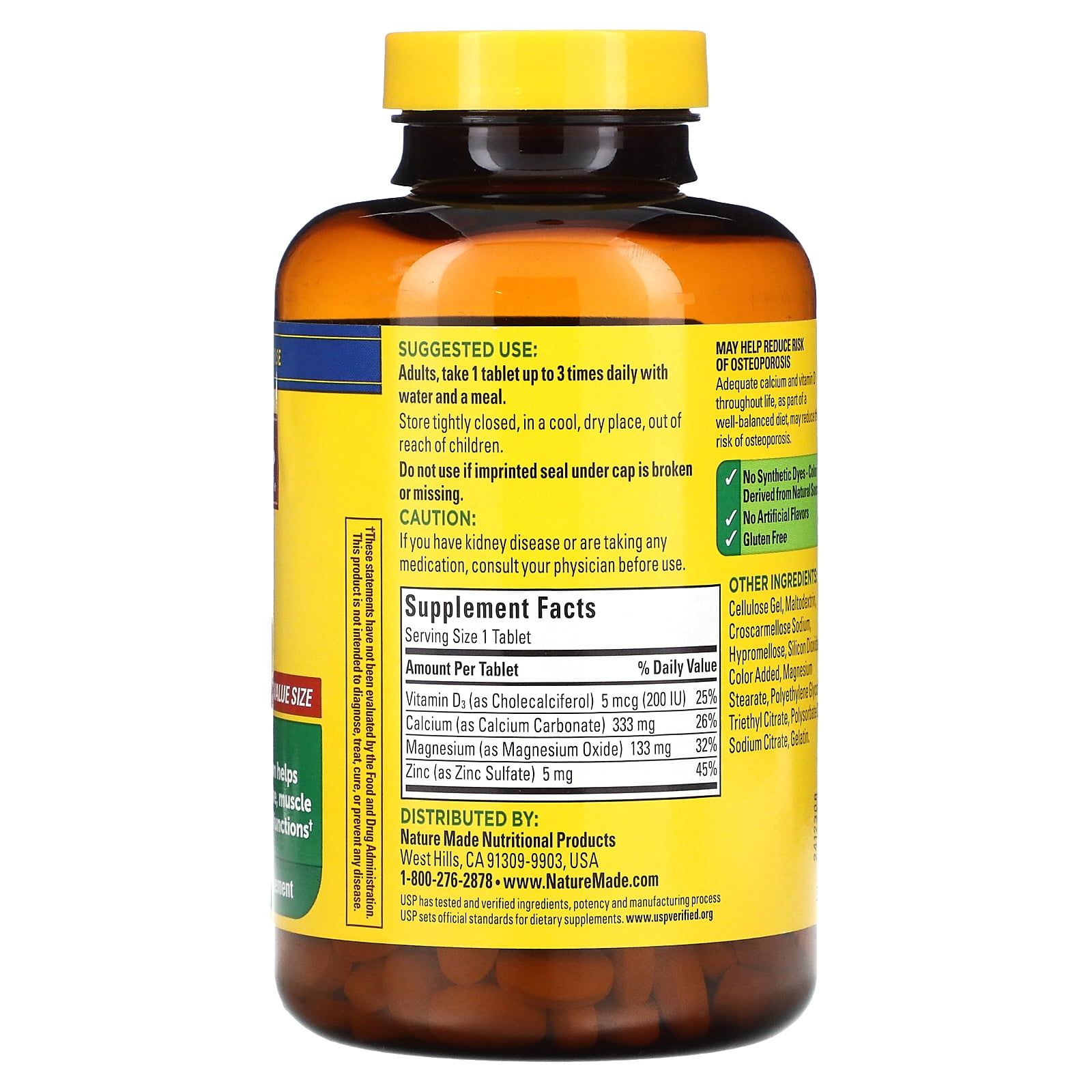 NATURE MADE CALCIUM MAGNESIUM ZINC VITAMIN D TABLETS 300 CT FOR STRONG BONES