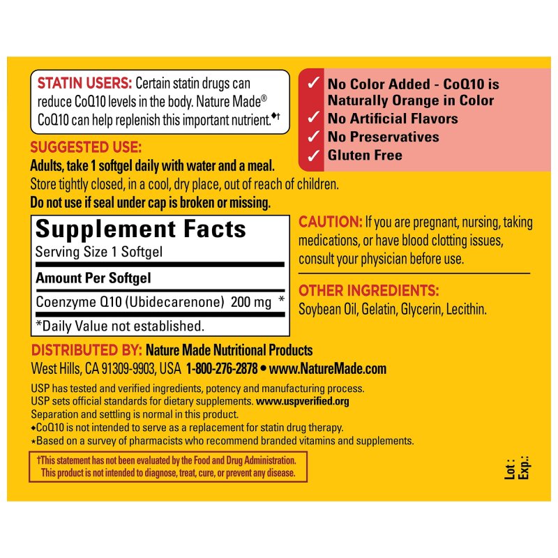 NATURE MADE COQ10 200MG SOFTGELS HEART HEALTH SUPPORT 80 COUNT DIETARY SUPPLEMENT
