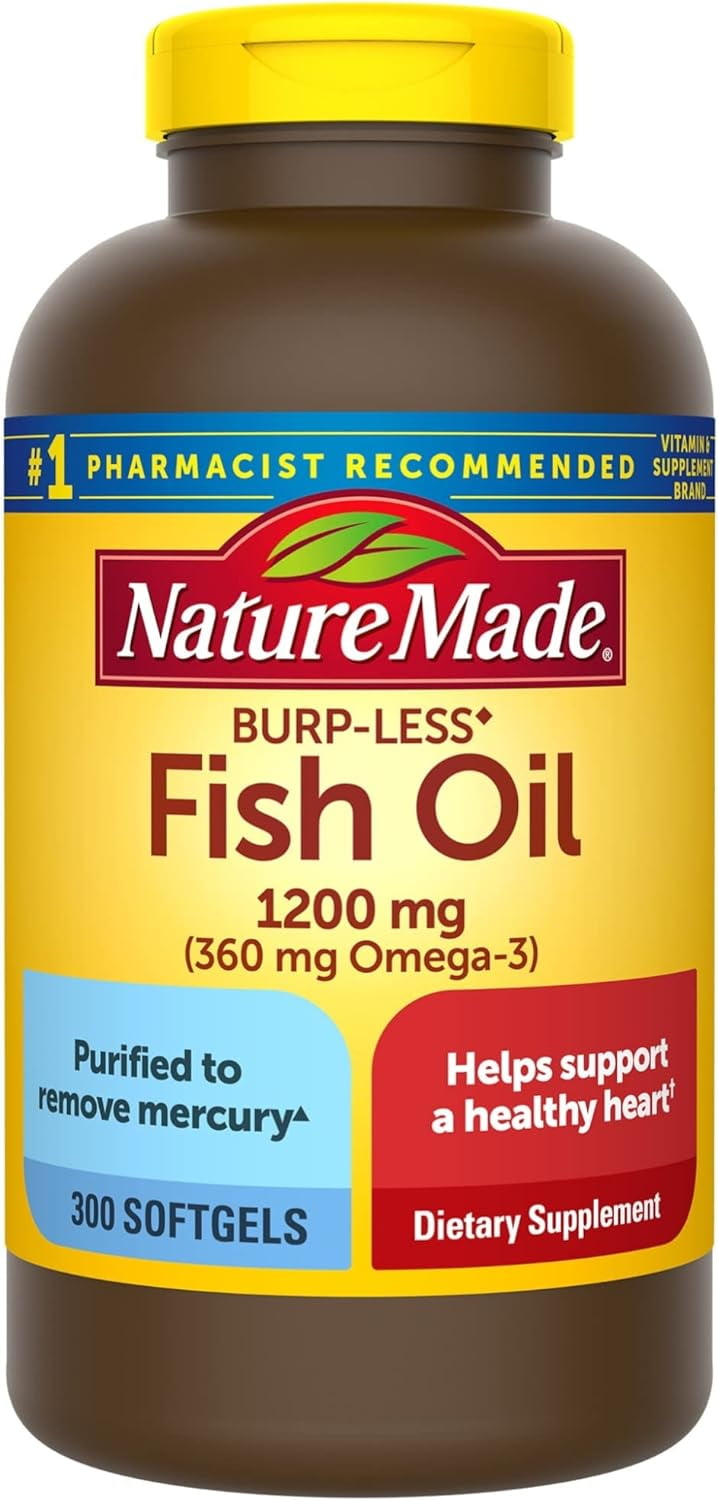 NATURE MADE BURP LESS FISH OIL 1200MG SOFTGELS HEART HEALTH SUPPORT 150 CT