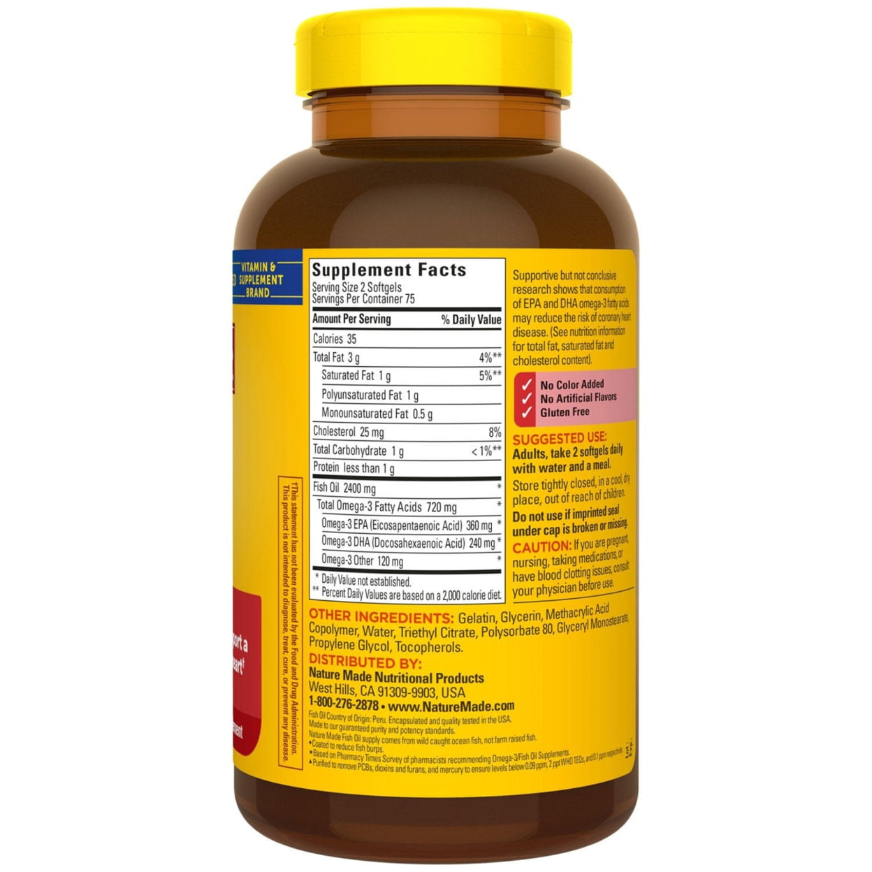 NATURE MADE BURP LESS FISH OIL 1200MG SOFTGELS HEART HEALTH SUPPORT 150 CT